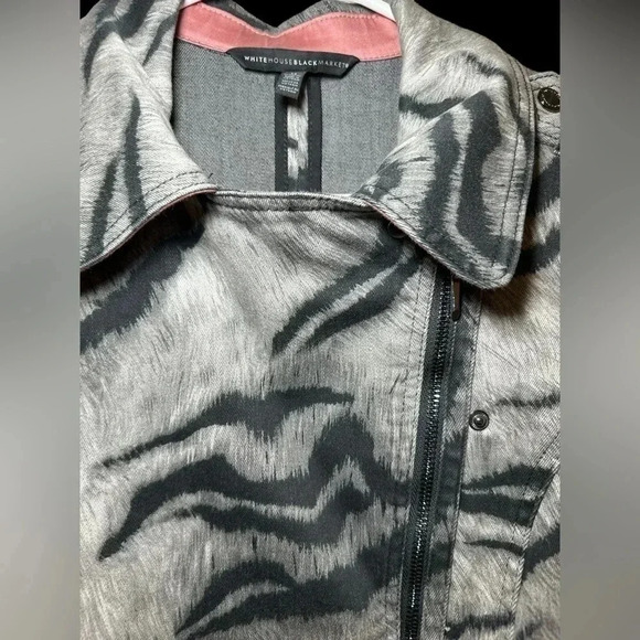 White House Black Market grey and black animal print moto jacket - Picture 3 of 9